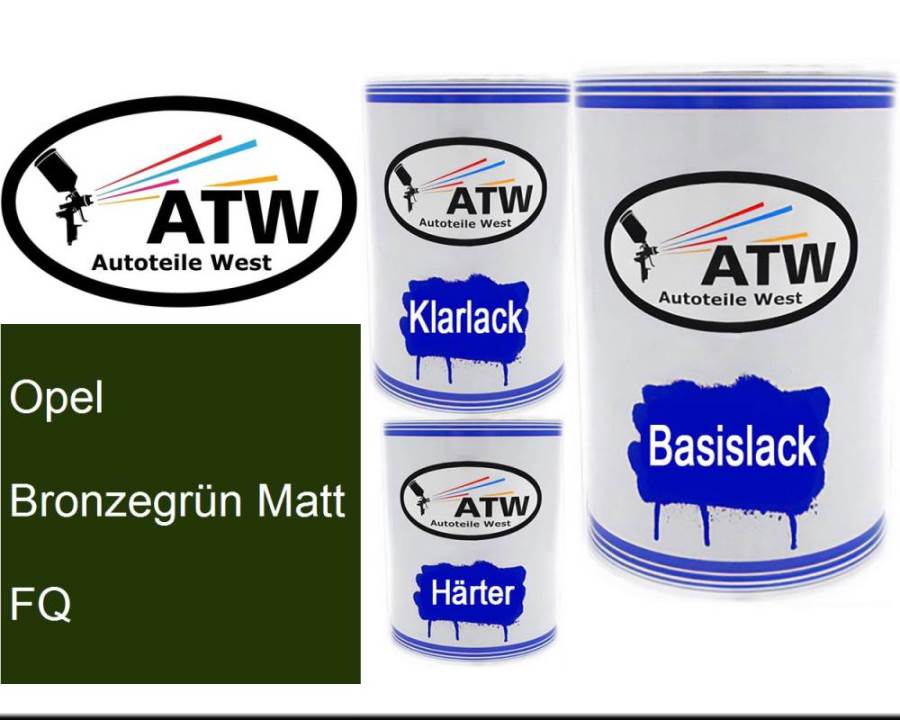 Opel, Bronzegrün Matt, FQ: 500ml Lackdose + 500ml Klarlack + 250ml Härter - Set, von ATW Autoteile West.
